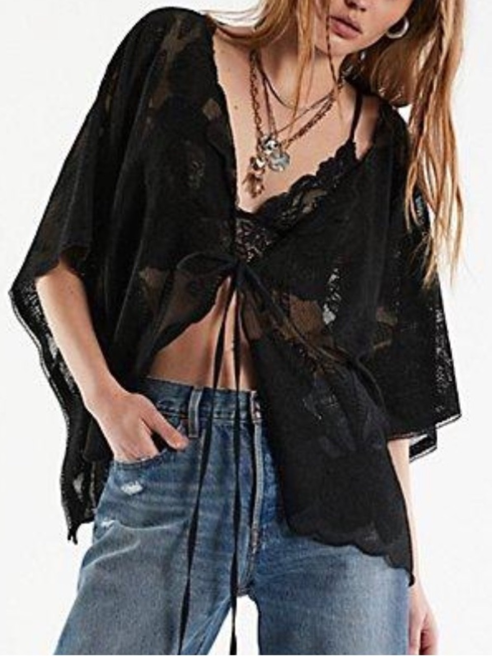 NWT Free People Black Willow Tie Front Cape